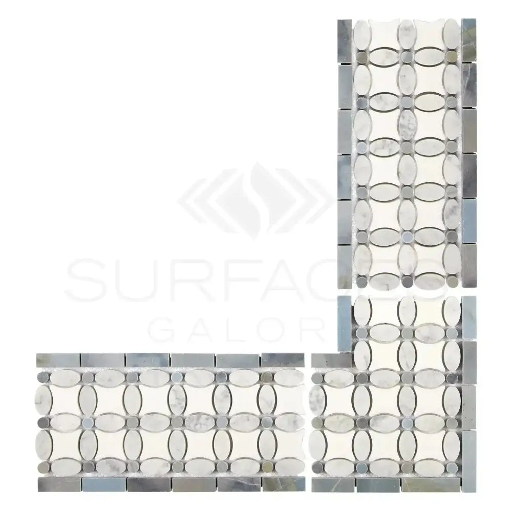 Carrara White Royale 5 3/4X11 1/4 Florida Flower Border (Thassos+White Carrara White Royale(Oval)+Blue-Gray(Dots))-American Stone