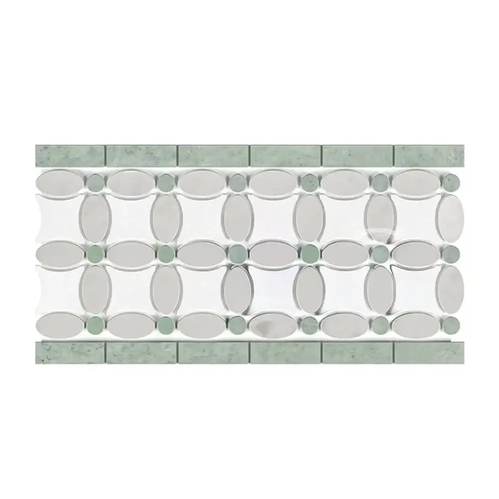 Carrara White Royale 5 3/4X11 1/4 Florida Flower Border (Thassos+White Carrara White Royale(Oval)+Ming Green(Dots))-American Stone