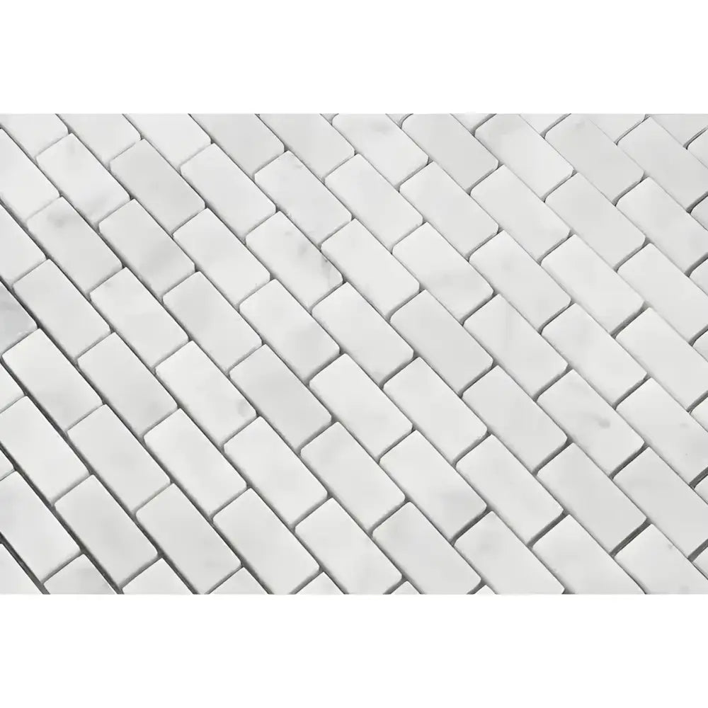 White marble brick mosaic tile for elegant flooring and wall decor in Carrara White Royale
