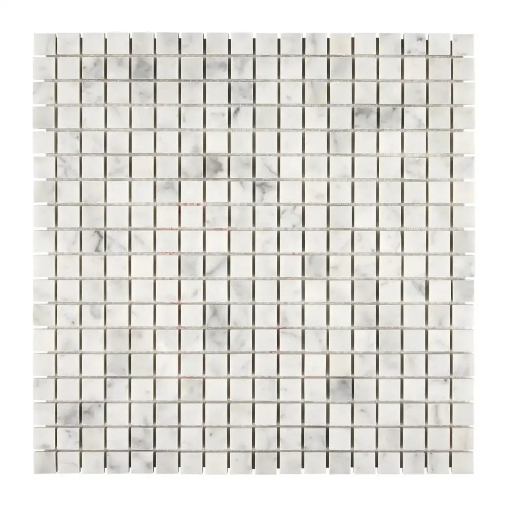 Square marble mosaic tile sheet featuring polished or honed Carrara White Royale marble
