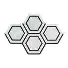 Hexagonal Carrara White marble mosaic tile with black accents for elegant flooring and walls