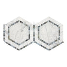 White marble hexagon tiles with gray mosaic borders for elegant flooring or wall design