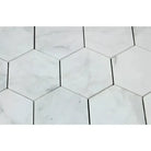 White hexagon marble tiles from Carrara White Royale 5-inch mosaic collection