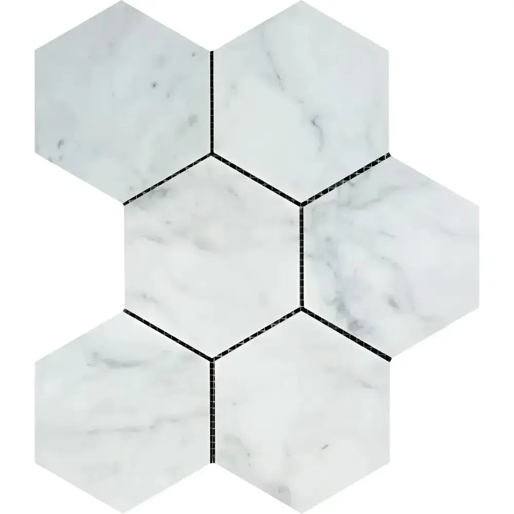 Carrara White Royale 5-inch hexagon marble mosaic tile polished or honed