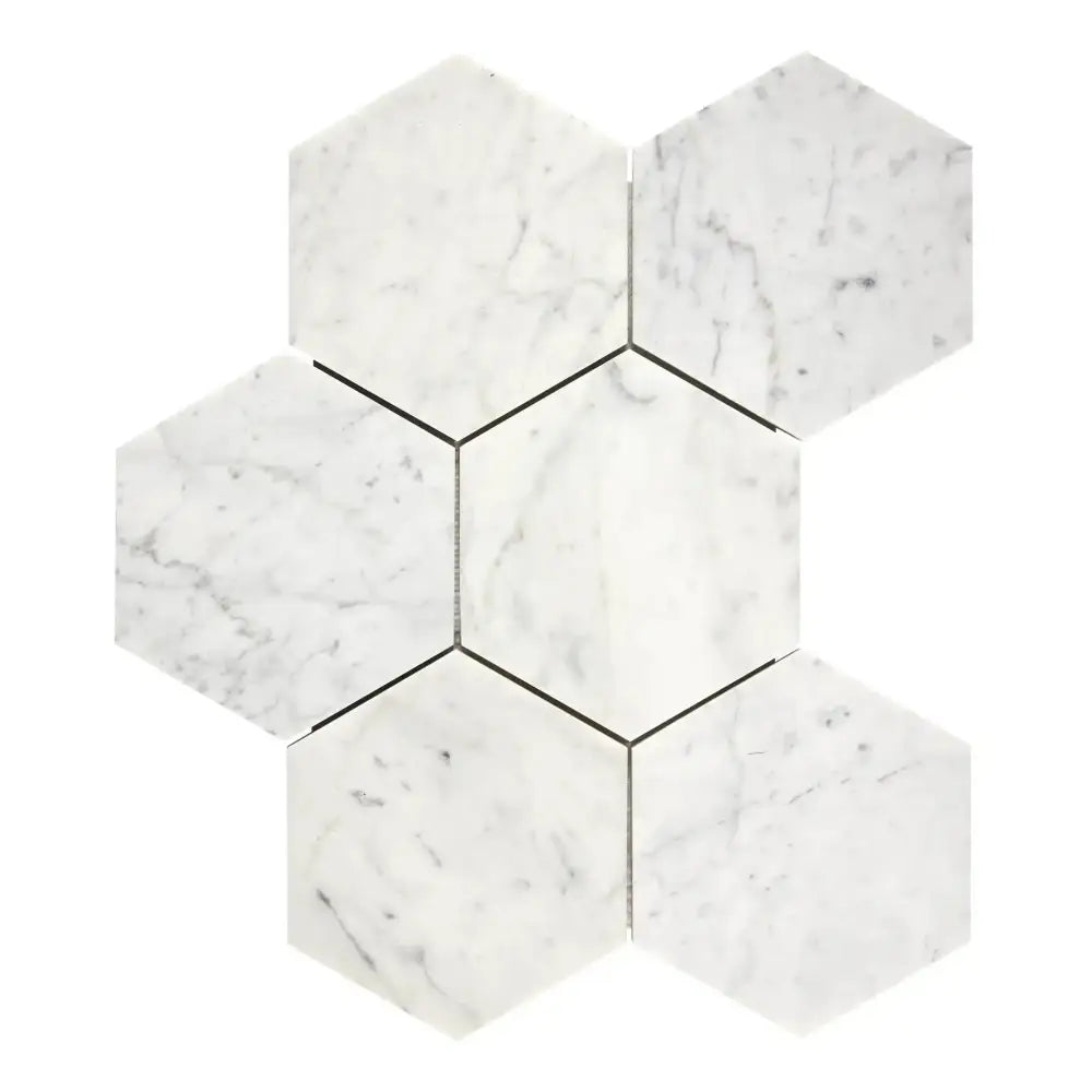 Carrara White Royale 5" Hexagon Mosaic Marble Tile-American Stone