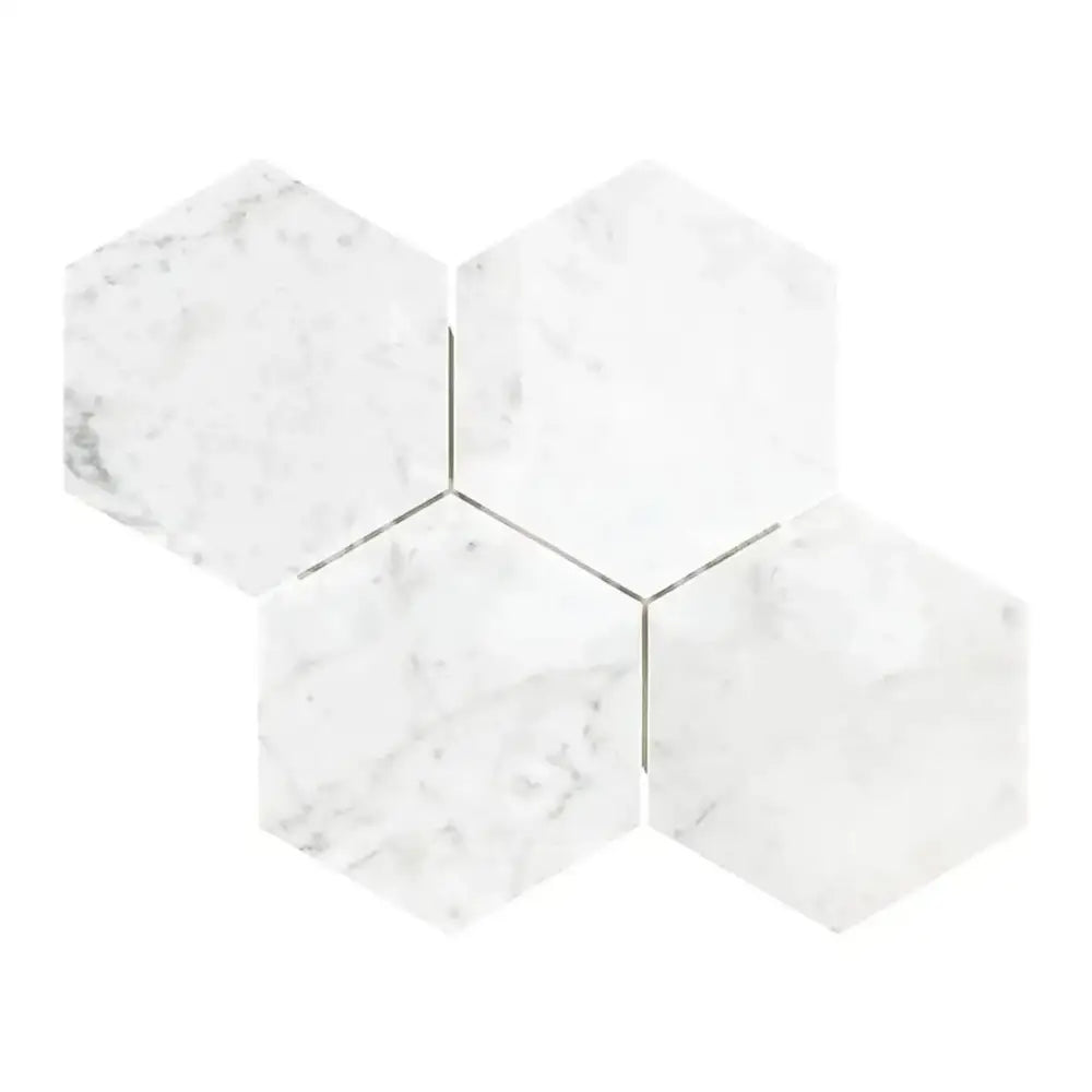Carrara White Royale 6-inch hexagon marble mosaic tile polished or honed