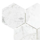 White marble hexagon tiles from Carrara White Royale 6-inch hexagon mosaic marble tile