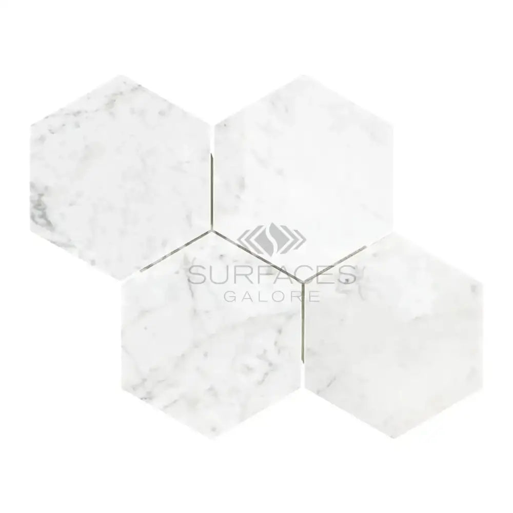 Carrara White Royale 6" Hexagon Mosaic Marble Tile-American Stone