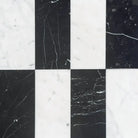 Black and white marble tile pattern from Carrara White Royale and Nero Marquina Prestige set