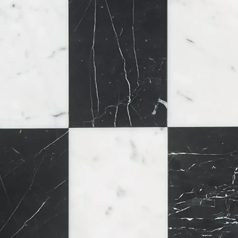 Black and white marble tiles from Carrara White Royale and Nero Marquina Prestige 3x6 set
