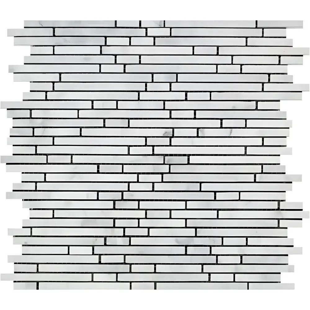 White marble mosaic tile from Carrara White Royale Bamboo Sticks collection