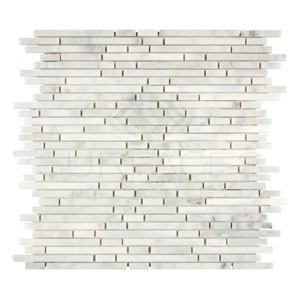 White marble mosaic tile from Carrara White Royale Bamboo Sticks collection