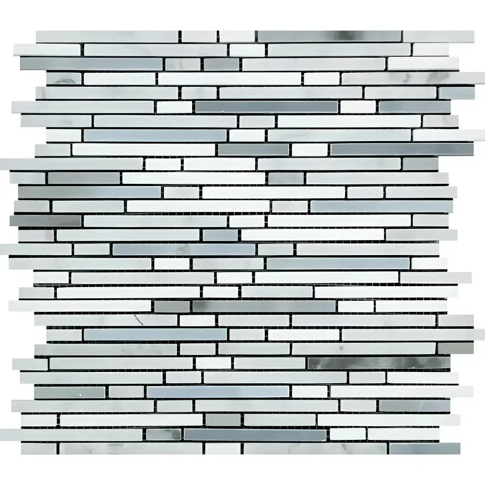 Mosaic tile sheet featuring Carrara White Royale Thassos and Blue Gray for elegant flooring