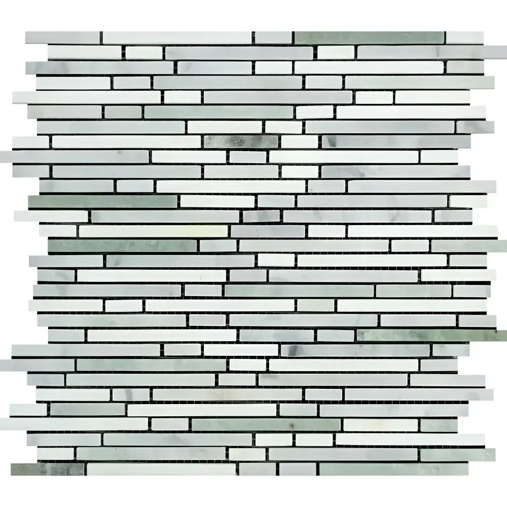 Horizontal mosaic tile pattern featuring Carrara White Royale and Ming Green tiles