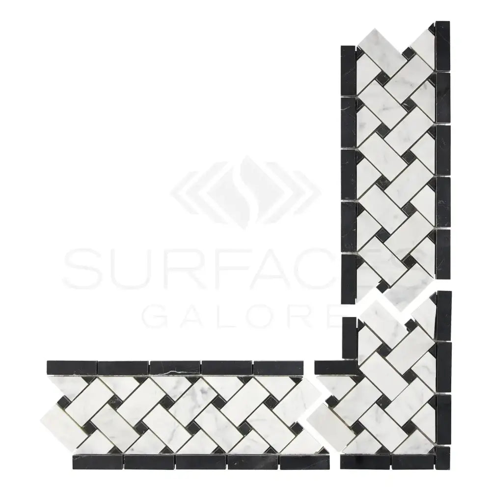 Carrara White Royale Basketweave Border CORNER (w/ Black)-American Stone