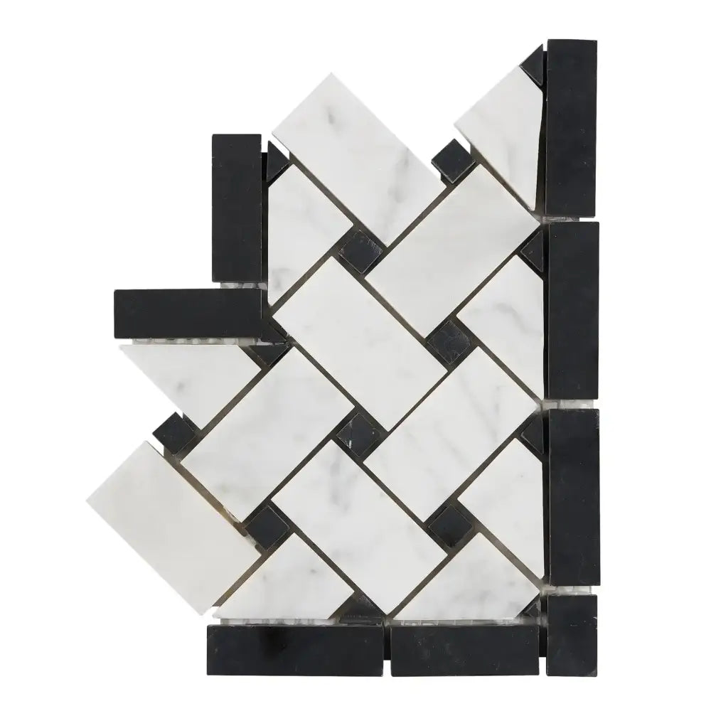 Carrara White Royale Basketweave Border CORNER (w/ Black)-American Stone