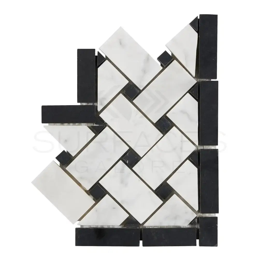 Carrara White Royale Basketweave Border CORNER (w/ Black)-American Stone