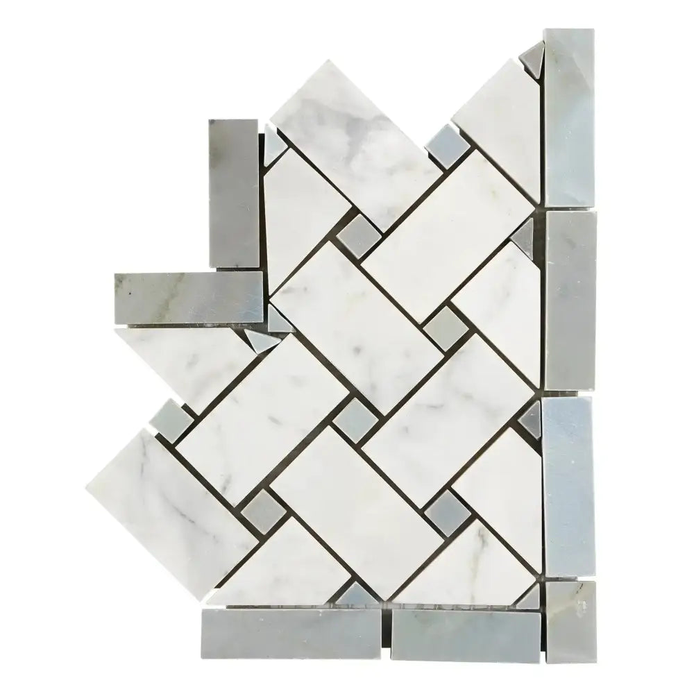 Carrara White Royale Basketweave Border CORNER (w/ Blue-Gray)-American Stone