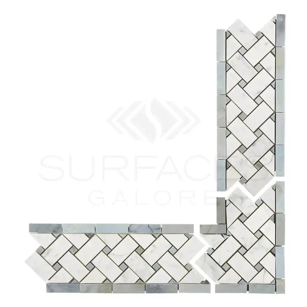 Carrara White Royale Basketweave Border CORNER (w/ Blue-Gray)-American Stone