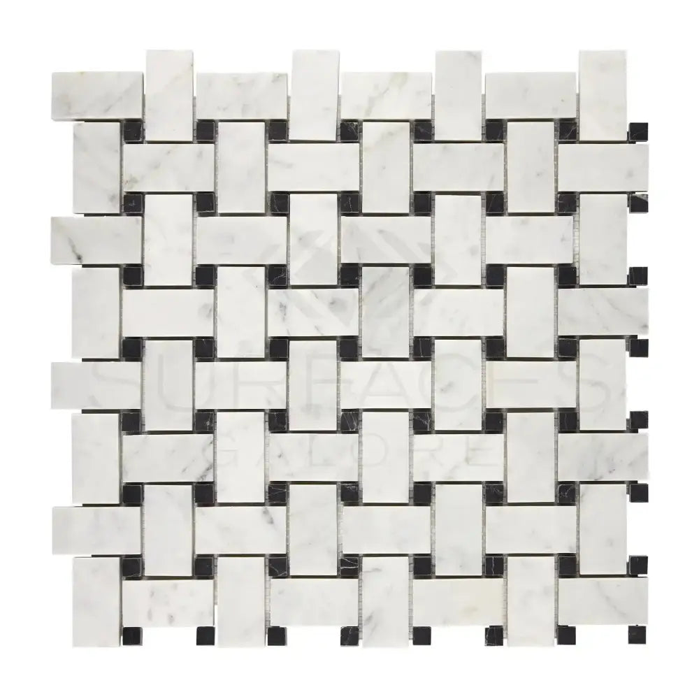 Woven Carrara White and Black Marble Mosaic Tile for elegant flooring or backsplash