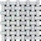 Woven white and black tile pattern from Carrara White Royale Basketweave Mosaic Marble Tile