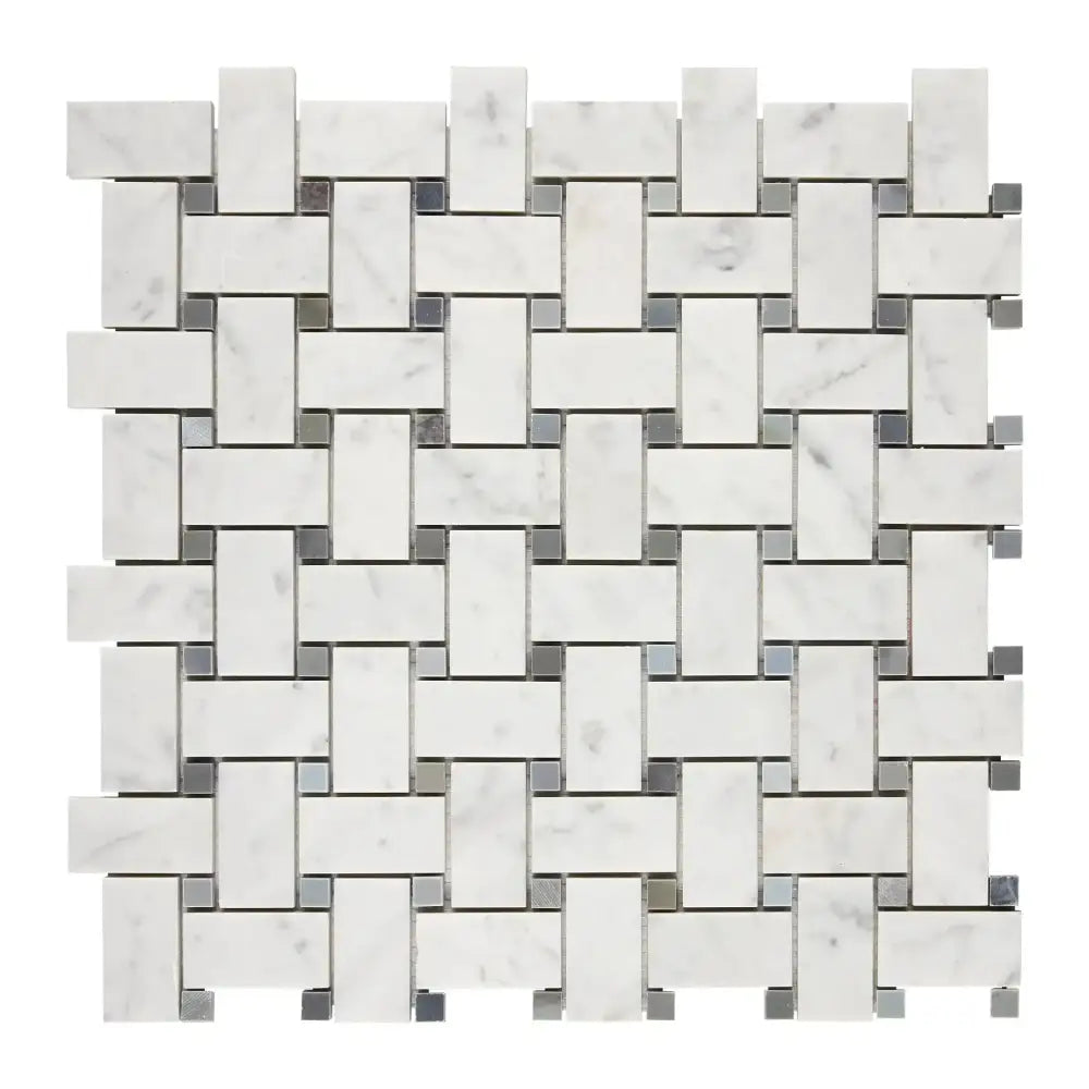 Carrara White Royale Basketweave (w/ Blue-Gray) Mosaic Marble Tile-American Stone