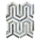 Hexagonal Carrara White Royale marble mosaic tile with blue-gray accents in polished or honed finish