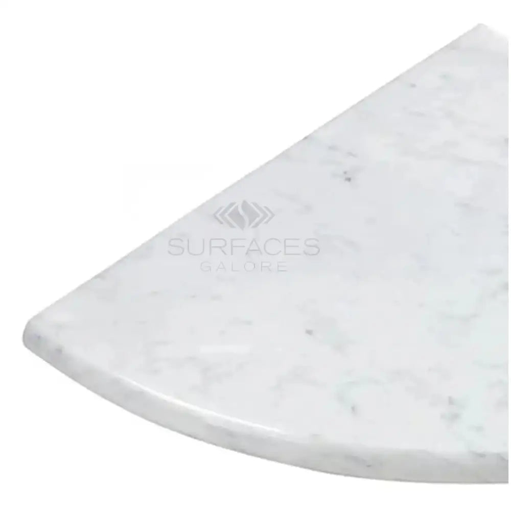 White marble quarter-circle shower corner shelf in Carrara White Royale marble