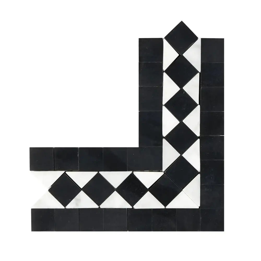 Carrara White Royale BIAS Border CORNER (w/ Black)-American Stone