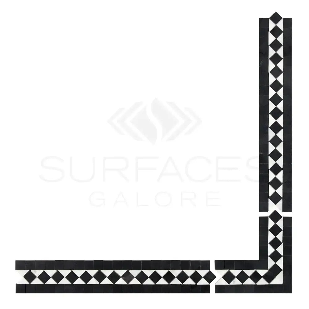 Carrara White Royale BIAS Border CORNER (w/ Black)-American Stone