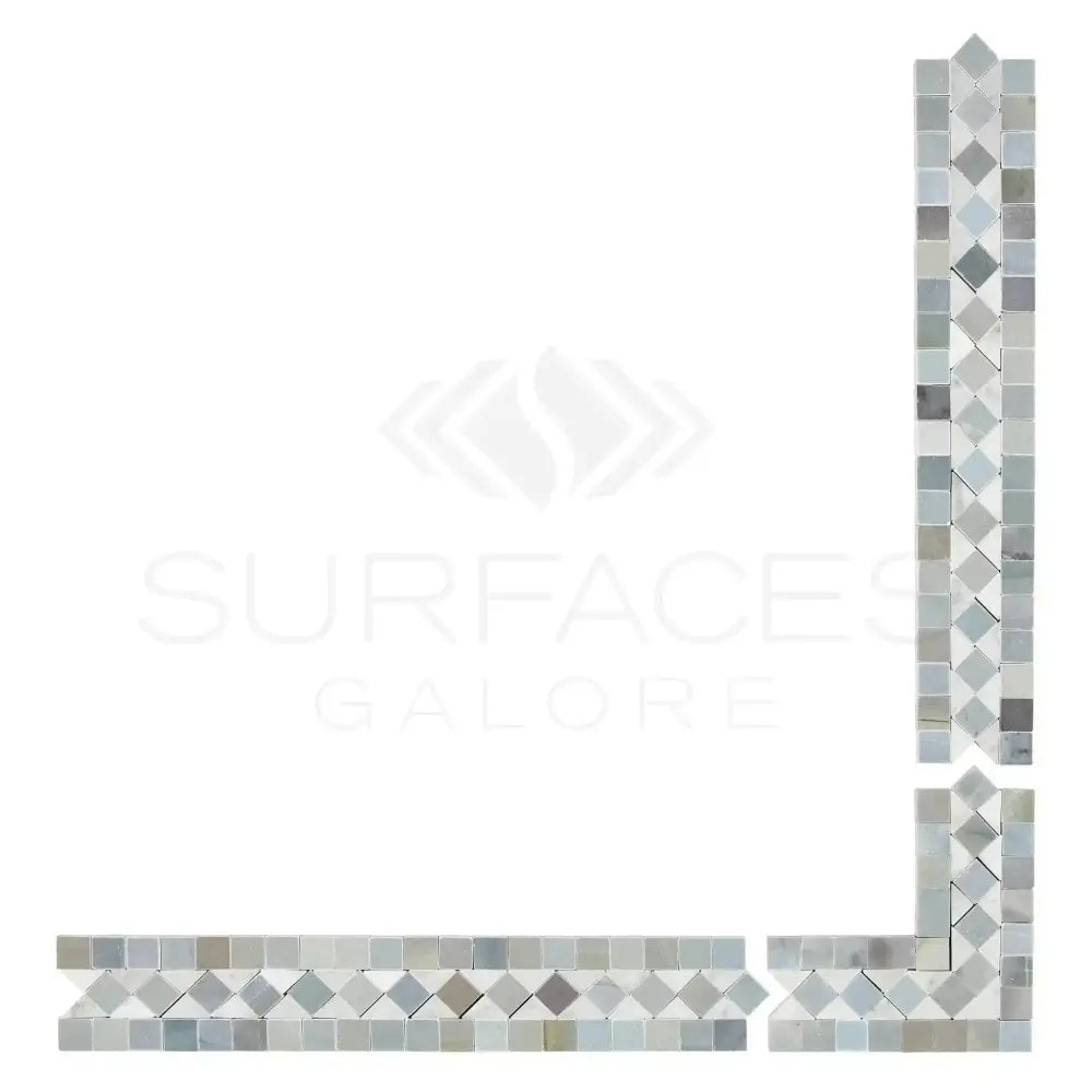 Carrara White Royale BIAS Border CORNER (w/ Blue-Gray)-American Stone