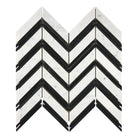 Chevron patterned tile mosaic featuring Carrara White Royale and Black marble, polished or honed
