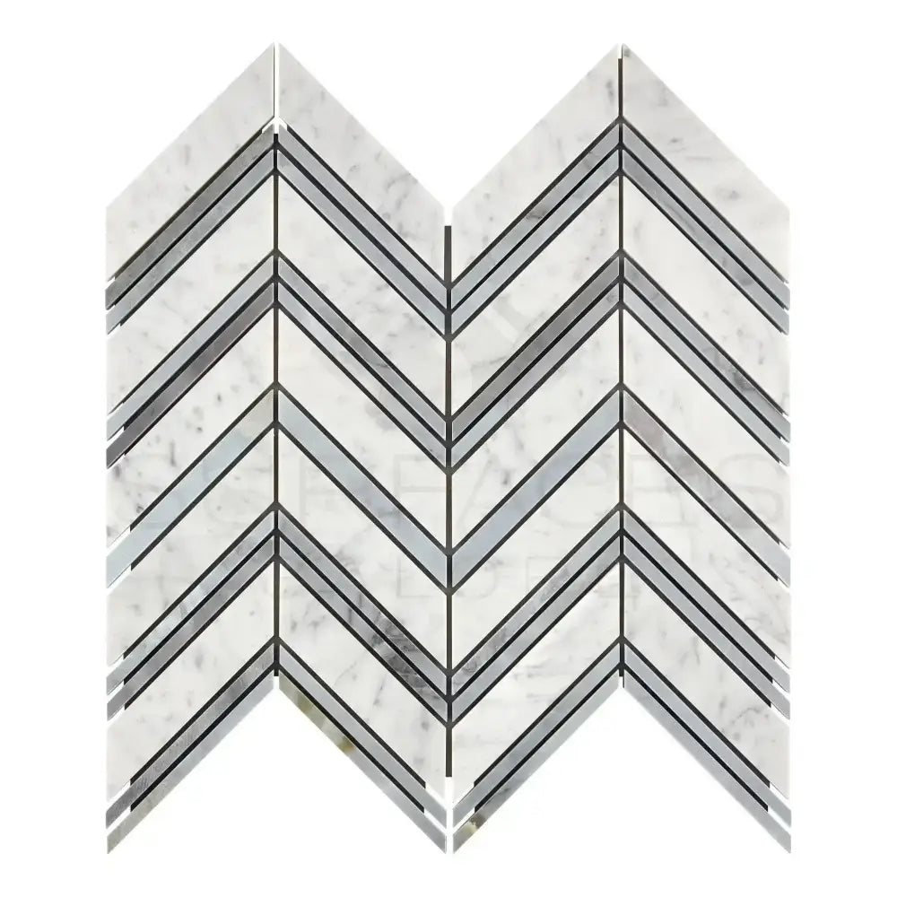 Carrara White Royale Chevron (LARGE) (w/ Carrara White Royale / Blue-Gray) Mosaic Marble Tile-American Stone
