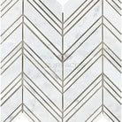 White marble chevron tile pattern in Carrara White Royale Mosaic Marble Tile