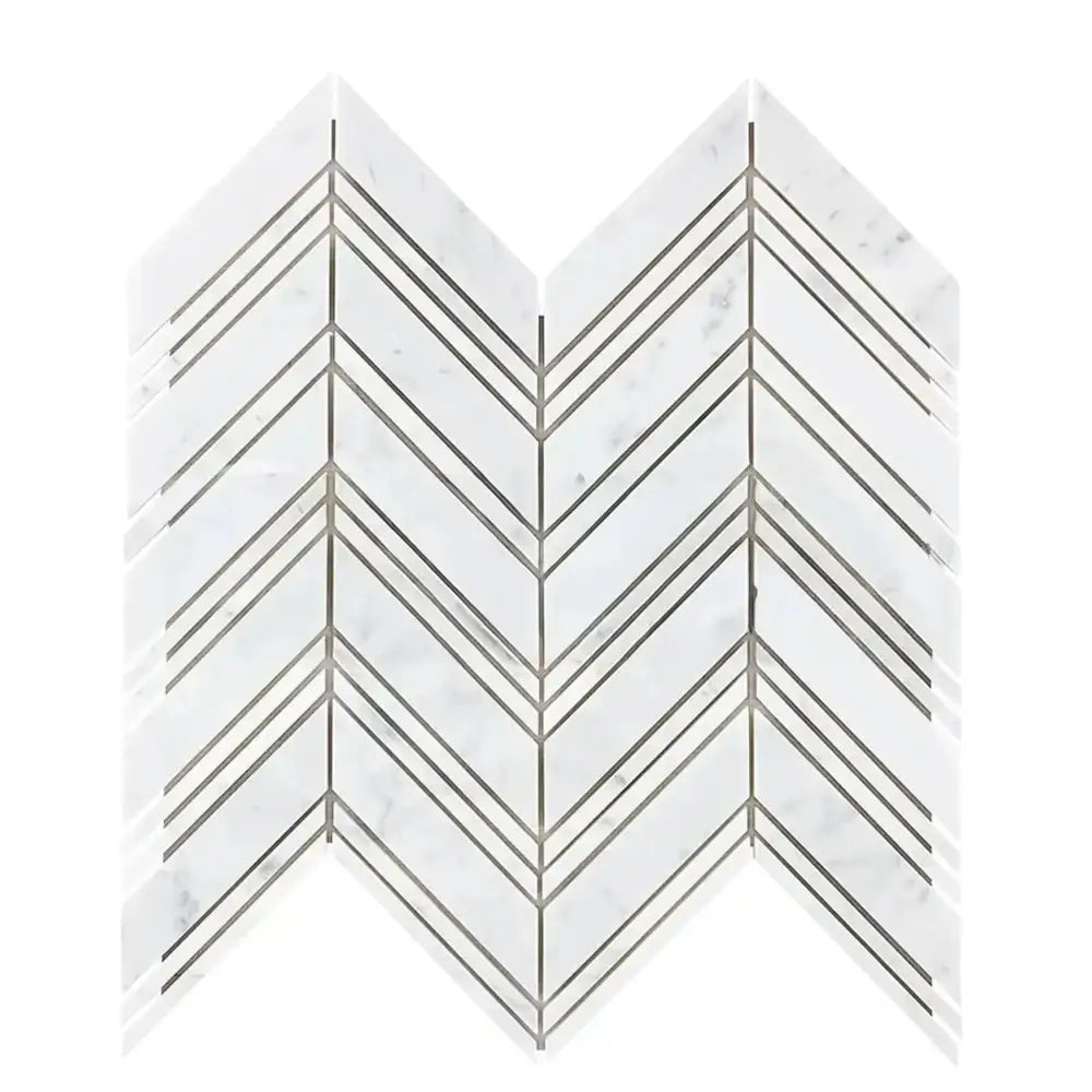 Chevron patterned Carrara White Royale marble tile for elegant flooring or backsplash