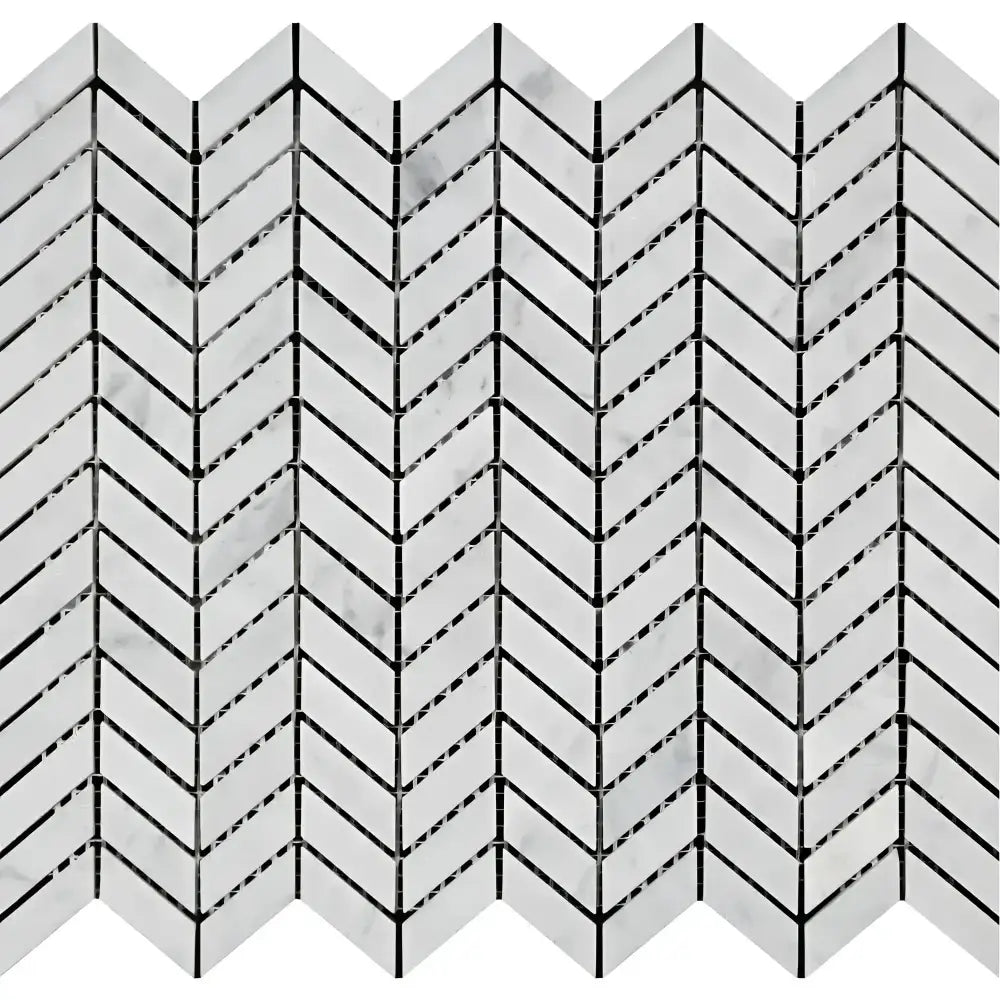 Carrara White Royale herringbone mosaic marble tile polished or honed surface
