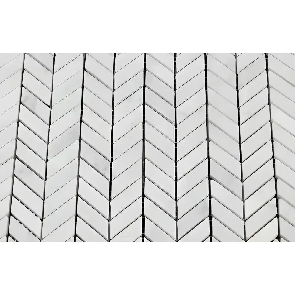 White chevron mosaic tile from Carrara White Royale Marble Mosaic collection