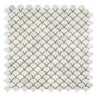White marble scallop tile mosaic from Carrara White Royale Fan (Raindrop) collection