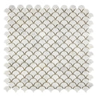White marble scallop tile mosaic from Carrara White Royale Fan (Raindrop) series