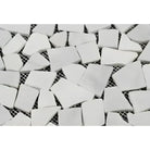 White mosaic tile sheet featuring Carrara White Royale Tumbled Marble for elegant surfaces