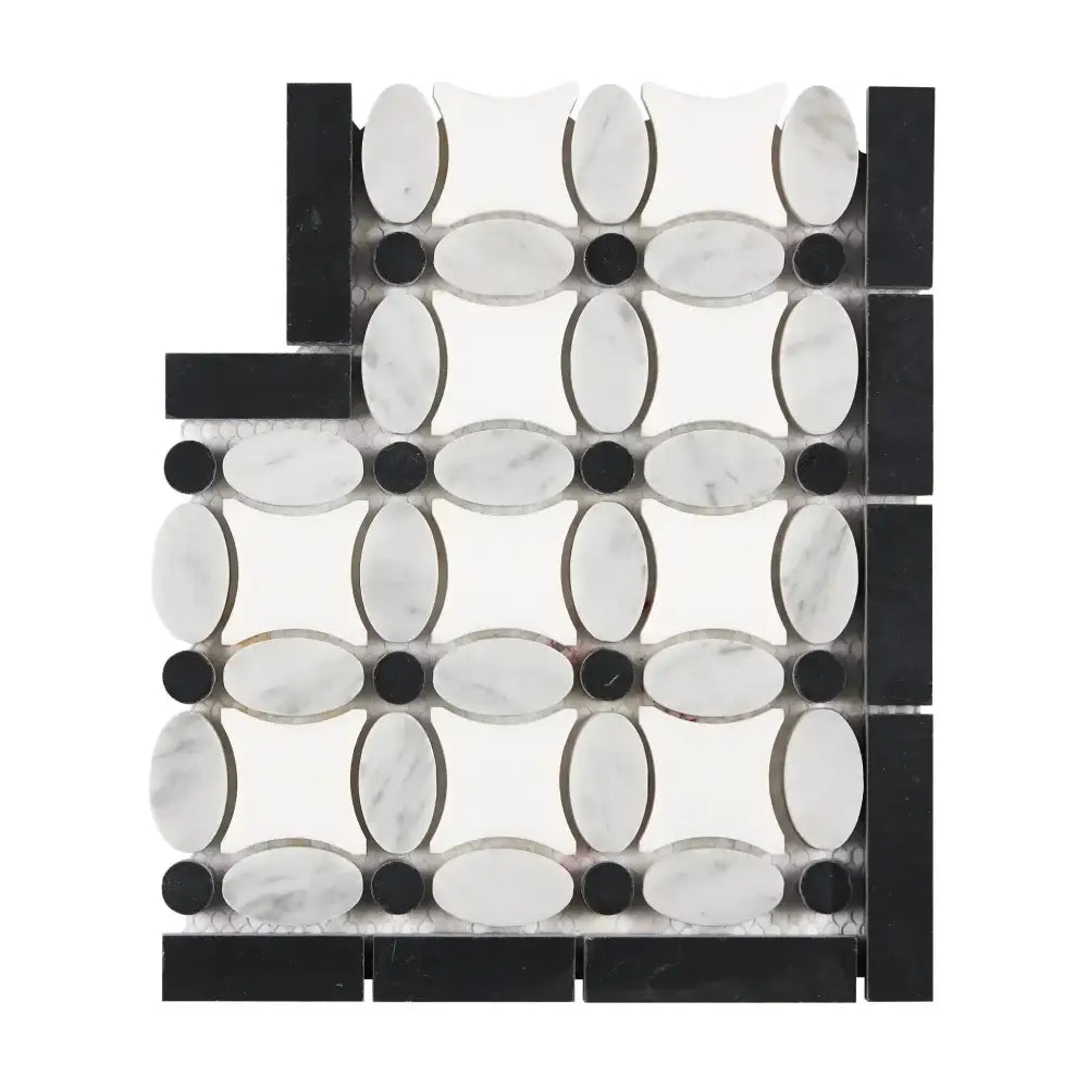 Carrara White Royale Florida Flower Border CORNER (Black)-American Stone