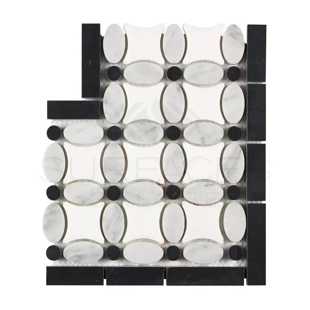 Carrara White Royale Florida Flower Border CORNER (Black)-American Stone