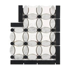 Black and white marble mosaic tile from Carrara White Royale Florida Flower Border Corner