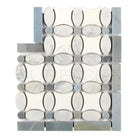Mosaic tile sheet featuring Carrara White Royale Florida Flower Border corner in Blue-Gray