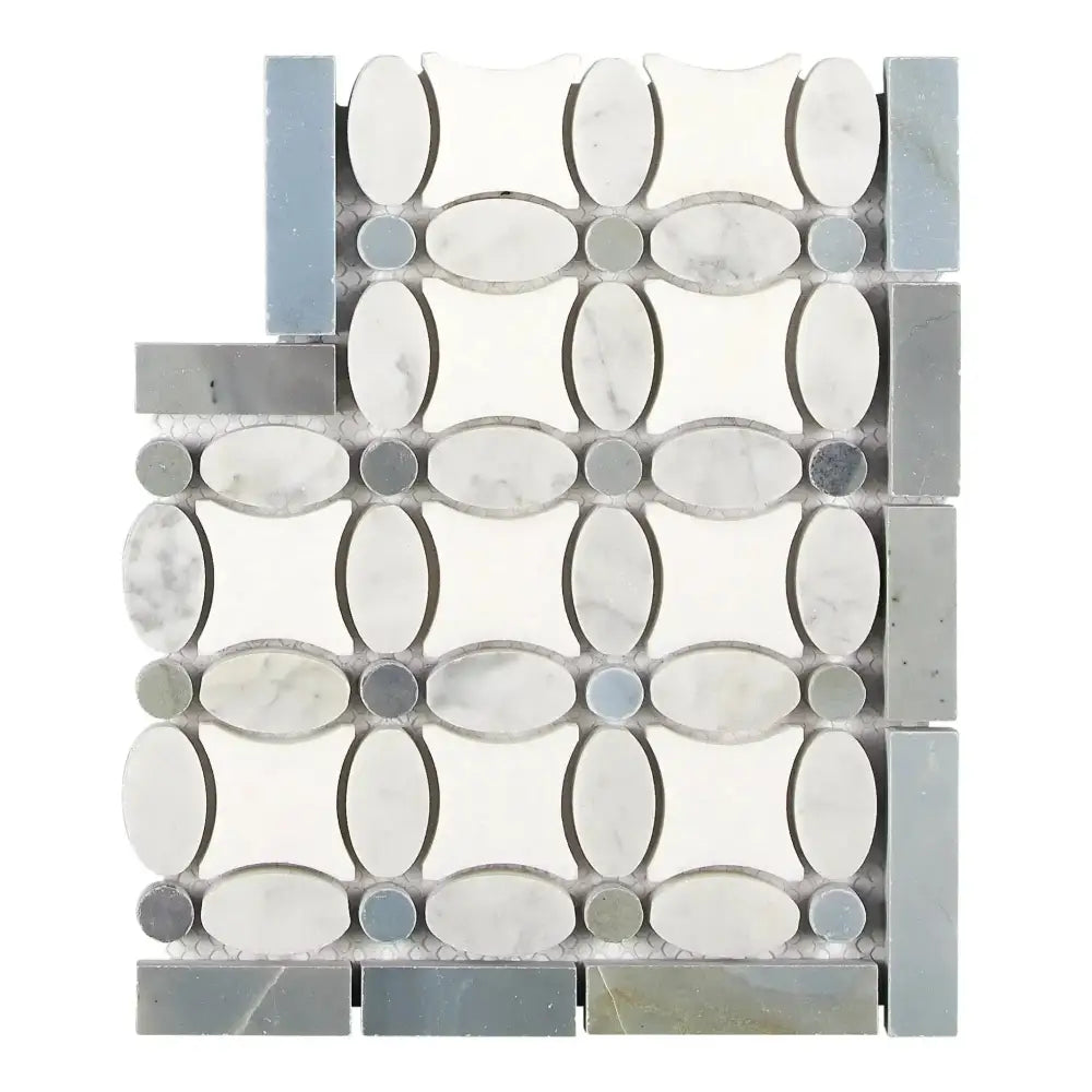 Decorative marble tile mosaic Carrara White Royale Florida Flower Corner Blue-Gray