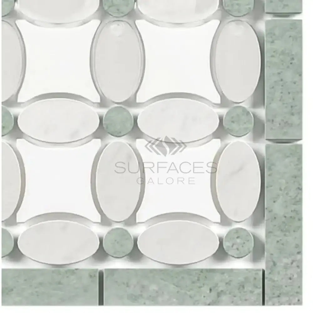 Mosaic tile pattern for Carrara White Royale Florida Flower Border Corner Ming Green