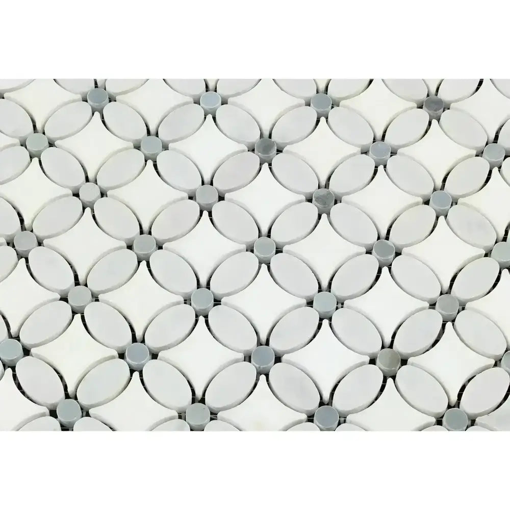 Interlocking white and gray mosaic marble tile pattern from Carrara White Royale Florida Flower mosaic