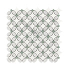 Interlocking oval and circular mosaic tile pattern with Carrara White and Ming Green marble