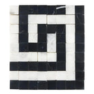 Black and white mosaic tile pattern from Carrara White Royale Greek Key Border collection