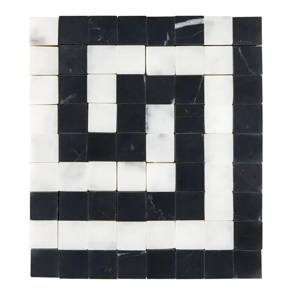 Black and white marble tile mosaic for Carrara White Royale Greek Key Border corner